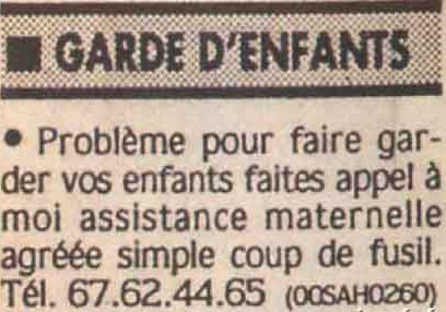 Petite Annonce : garde d'enfants